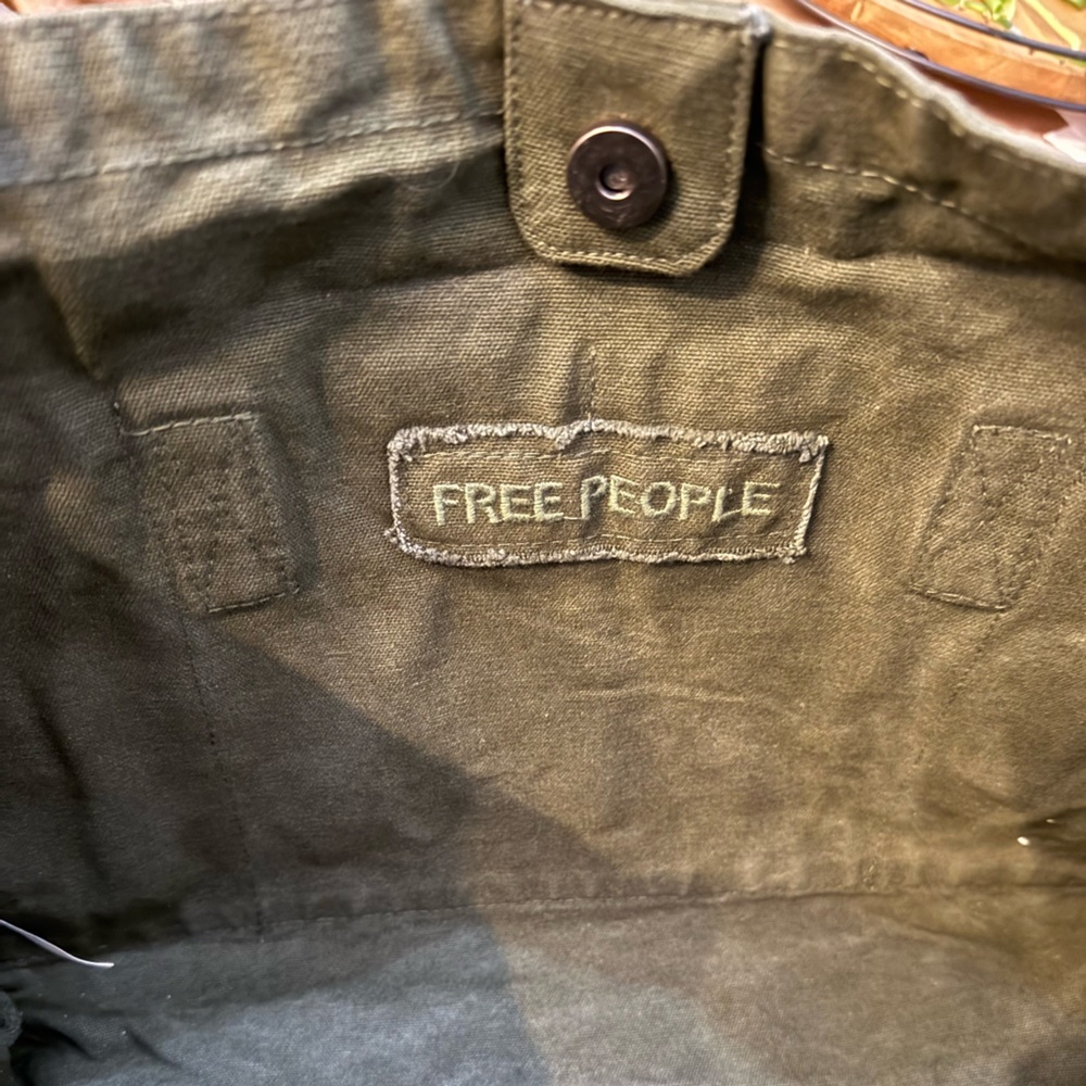 Free People Olive Green Patchwork Duffel Bag with Embroidered Patches - Picture 5 of 6